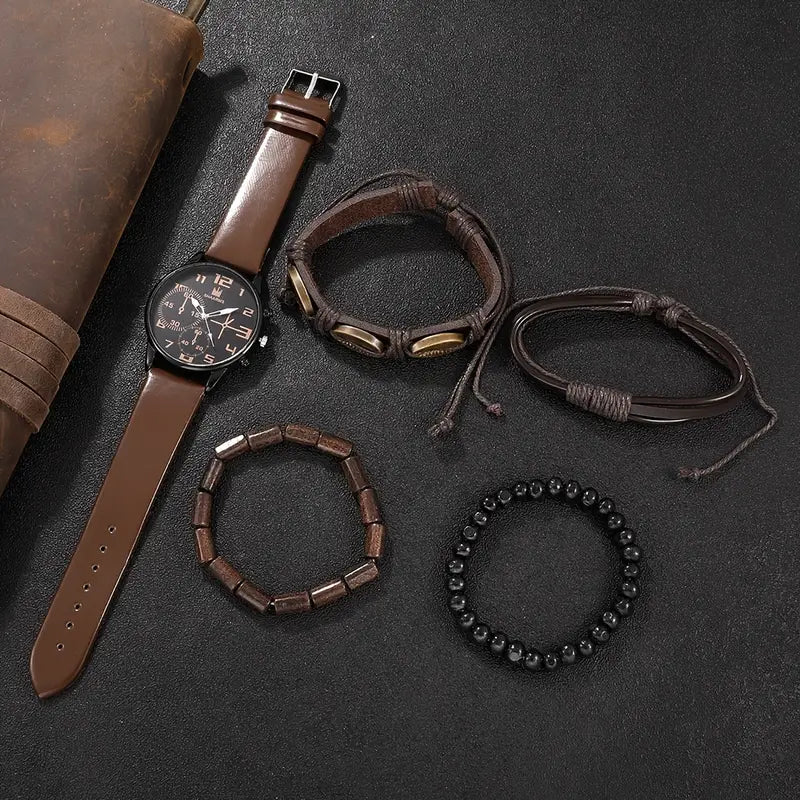 🕰️ 5pcs Men’s Fashion Quartz Watch & Bracelet Set – Sleek Style for the Modern Gentleman 💼✨ - DoorAndSteps E Commerce 
