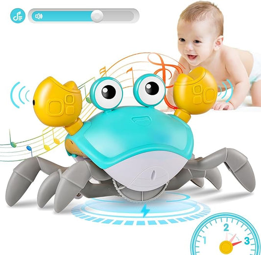 Crawling Crab Baby Toys with Music&Speed Control, Tummy Time Toys for 3 4 5 6 7 8 9 10 11 Boy Girl, Dancing Walking Crawly Crab for Babies Toddler Infant 6-12 12-18 Months Kid 1-3, 1st Birthday Gifts