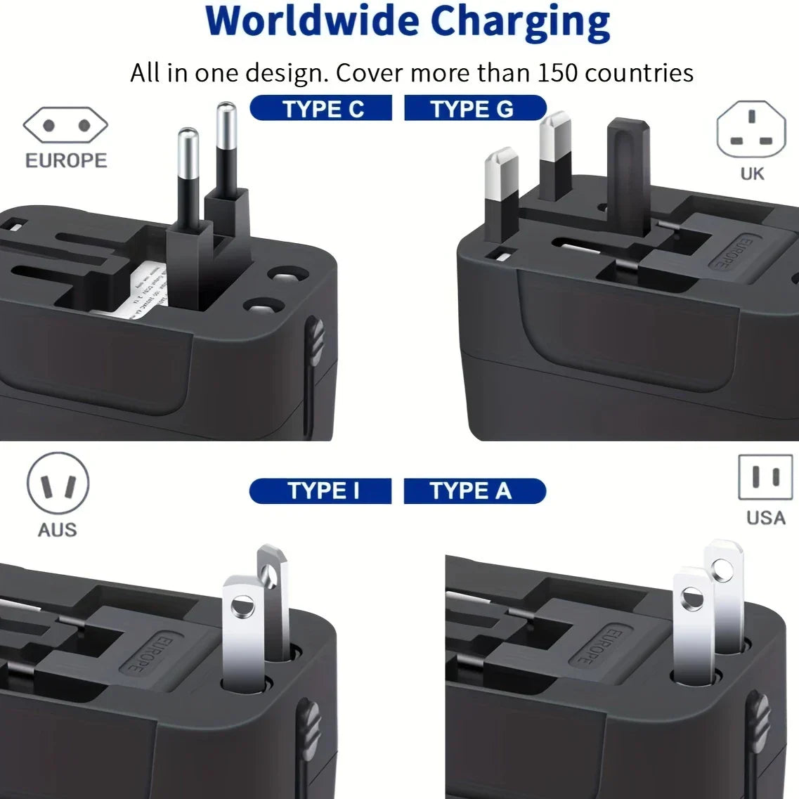 🔌 Universal Travel Adapter with Surge Protection – All-in-One International Plug Converter for 150+ Countries – Smart Charging & Surge Guard - DoorAndSteps E Commerce 