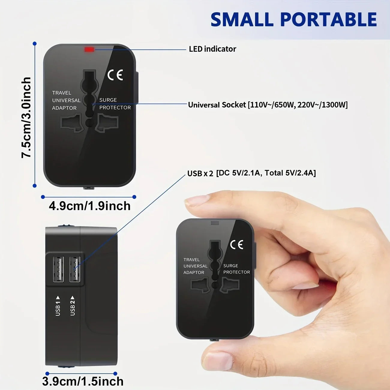 🔌 Universal Travel Adapter with Surge Protection – All-in-One International Plug Converter for 150+ Countries – Smart Charging & Surge Guard - DoorAndSteps E Commerce 