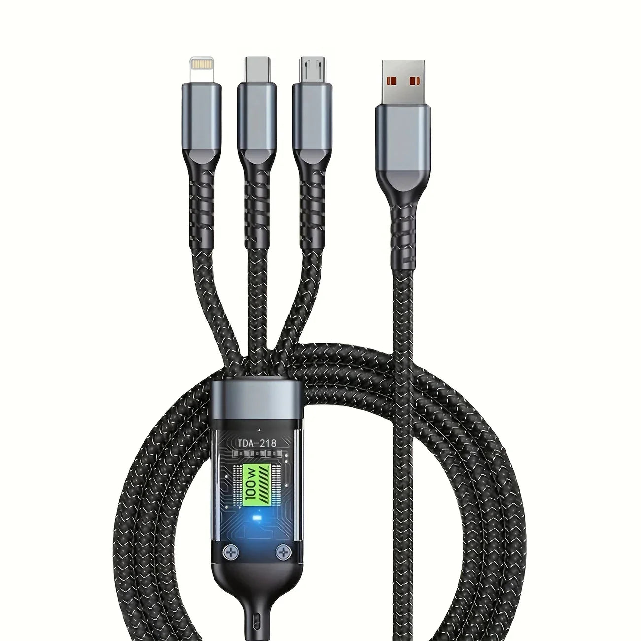 🔌3-in-1 Fast Charging Cable with LED Display – 100W Power, Universal USB Type-C, Micro & Lightning Support - DoorAndSteps E Commerce 