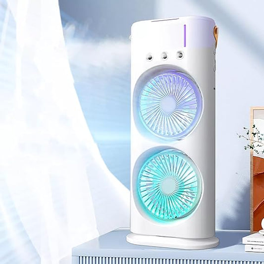 Double Fan Mini Air Cooler with Mist Humidifier and LED Lighting