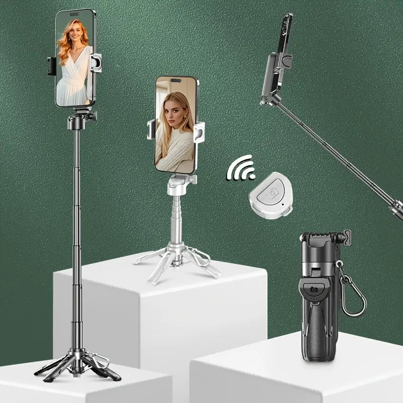 📸 Compact Wireless Travel Selfie Stick – Built-in Mic, Remote, Rechargeable & Sleek Grip 🎒📱 - DoorAndSteps E Commerce 