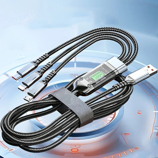 🔌3-in-1 Fast Charging Cable with LED Display – 100W Power, Universal USB Type-C, Micro & Lightning Support - DoorAndSteps E Commerce 