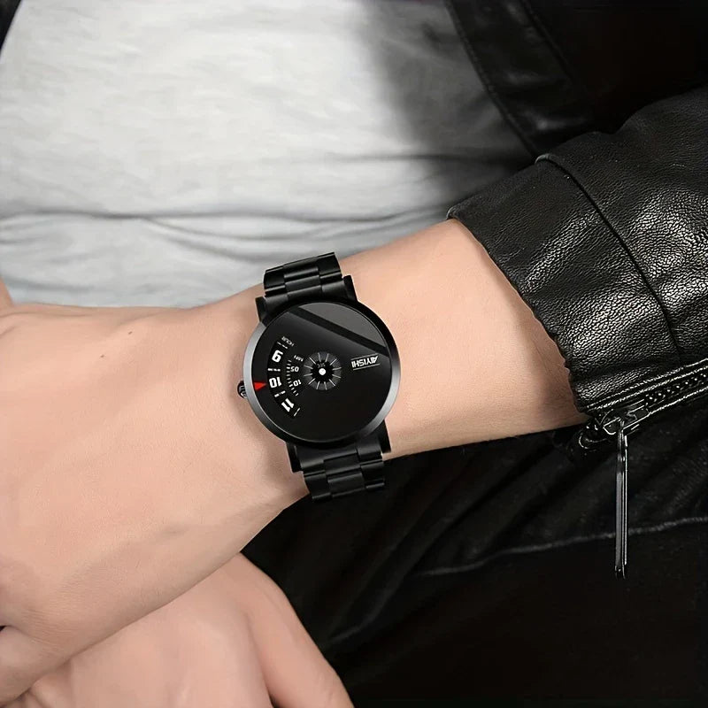 🕒 Men's Sleek Black Dial Quartz Watch – Where Style Meets Functionality