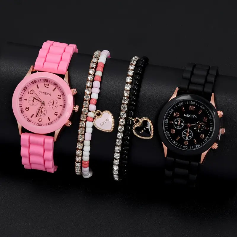 ⏱️ Stylish Couple Watch Set + Magnetic Heart Necklace – A Perfect Gift for Love & Friendship 💖 - DoorAndSteps E Commerce 