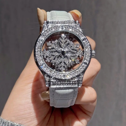 🕊️✨ Elegant Starry Sky Women’s Watch – Snowflake Dial & Faux Leather Strap ❄️💫 - DoorAndSteps E Commerce 