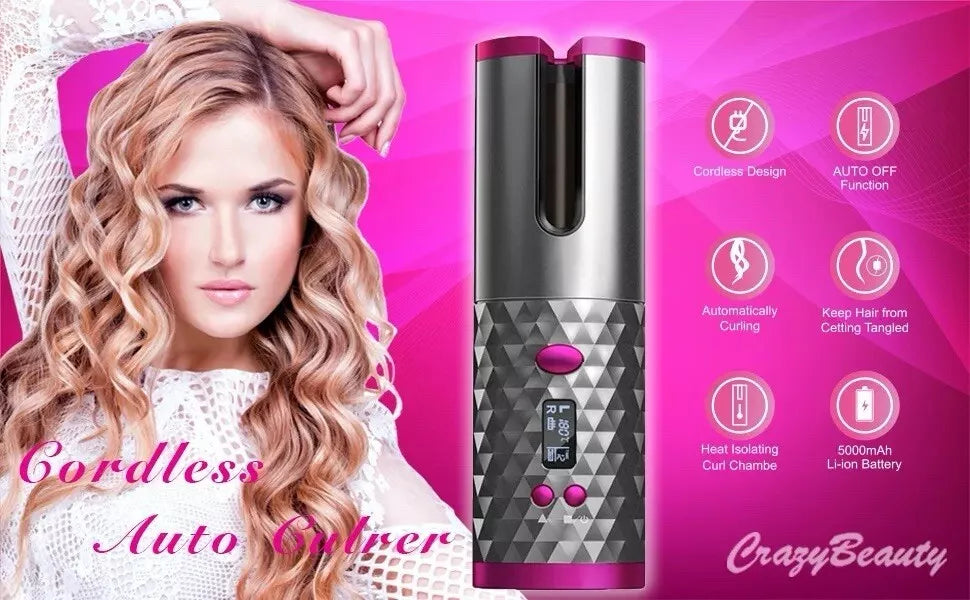 Crazy Beauty Cordless Automatic Wireless Hair Curler Rotating handheld - DoorAndSteps E Commerce 